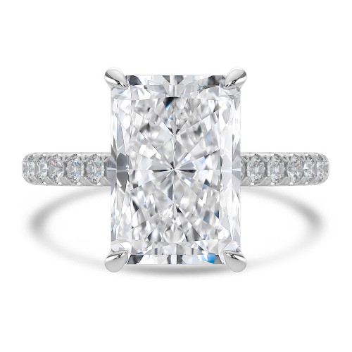 Radiant Lab Created Diamond Cathedral Hidden Halo Solitaire with Accents Engagement Ring in White Gold (MVSLG1714-W)