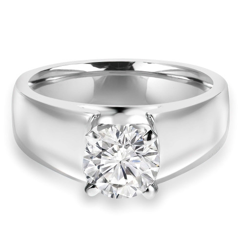 Round Diamond Wide Shank Solitaire Engagement Ring in White Gold (MVS0007-W)