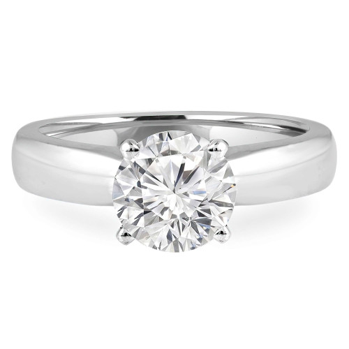 Round Diamond Tapered Cathedral Solitaire Engagement Ring in White Gold (MVS0011-W)