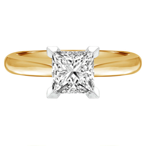 Princess Diamond Pinched Cathedral V-Prong Solitaire Engagement Ring in Yellow Gold (MVS0027-Y)