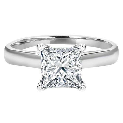 Princess Diamond Cathedral V-Prong Solitaire Engagement Ring in White Gold (MVS0040-W)