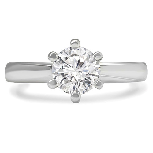 Round Diamond Tapered Cathedral 6-Prong Solitaire Engagement Ring in White Gold (MVS0043-W)