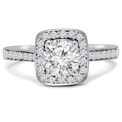 Round Diamond Cathedral Cushion Halo Engagement Ring in White Gold (MVS0065-W)