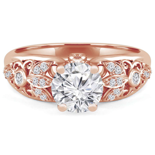 Round Diamond Vintage Floral Solitaire with Accents Engagement Ring in Rose Gold (MVS0095-R)