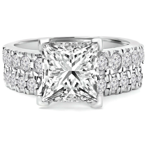 Princess Diamond V-Prong Solitaire with Accents Engagement Ring and Wedding Band Set Ring in White Gold (MVS0121-W)