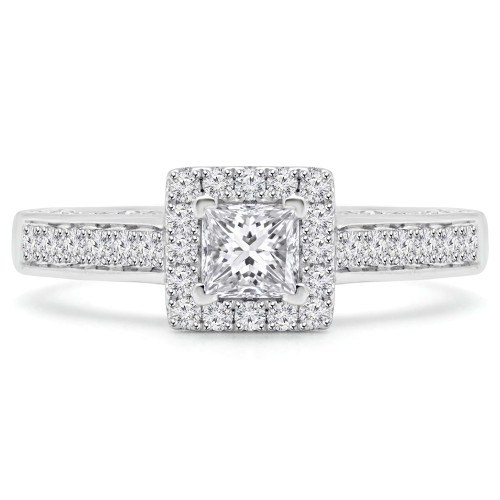 Princess Diamond Cathedral Square Halo Engagement Ring in White Gold (MVS0139-W)