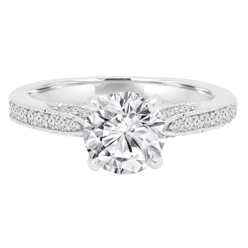 Round Diamond Vintage Cathedral Solitaire with Accents Engagement Ring in White Gold (MVS0156-W)
