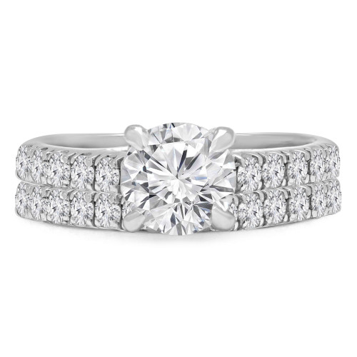 Round Diamond Cathedral Trellis Solitaire with Accents Engagement Ring and Wedding Band Set Ring in White Gold (MVS0163-W)