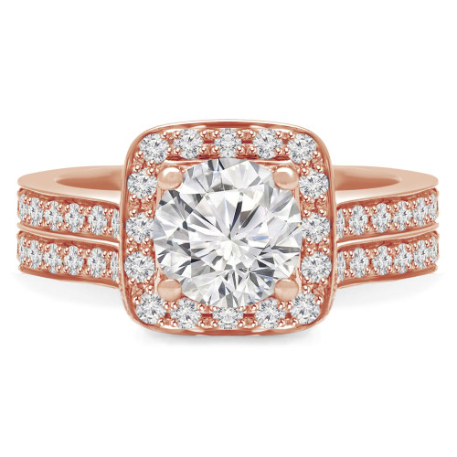 Round Diamond Cathedral Cushion Solitaire with Accents Engagement Ring and Wedding Band Set Ring in Rose Gold (MVS0165-R)
