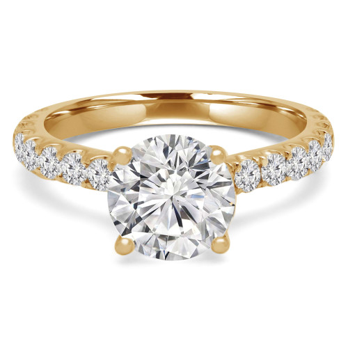 Round Diamond Cathedral Solitaire with Accents Engagement Ring in Yellow Gold (MVS0176-Y)
