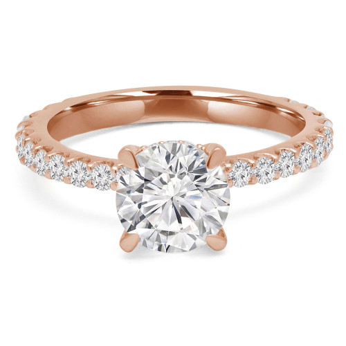 Round Diamond Hidden Halo Solitaire with Accents Engagement Ring in Rose Gold (MVS0179-R)