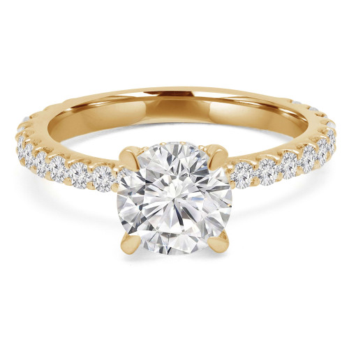 Round Diamond Hidden Halo Solitaire with Accents Engagement Ring in Yellow Gold (MVS0179-Y)