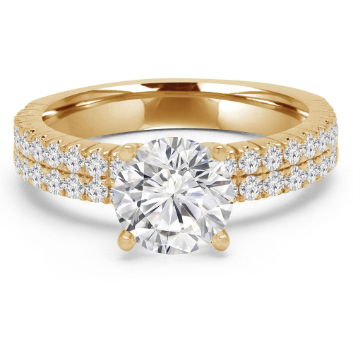 Round Diamond Two-Row Solitaire with Accents Engagement Ring in Yellow Gold (MVS0181-Y)