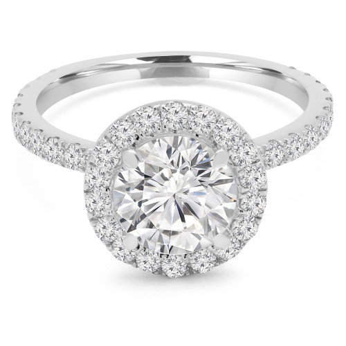 Round Diamond Diamond Bridge Round Halo Engagement Ring in White Gold (MVS0183-W)