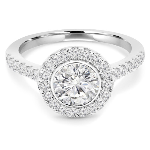 Round Diamond Cathedral Open Bridge Bezel Set Round Halo Engagement Ring in White Gold (MVS0184-W)