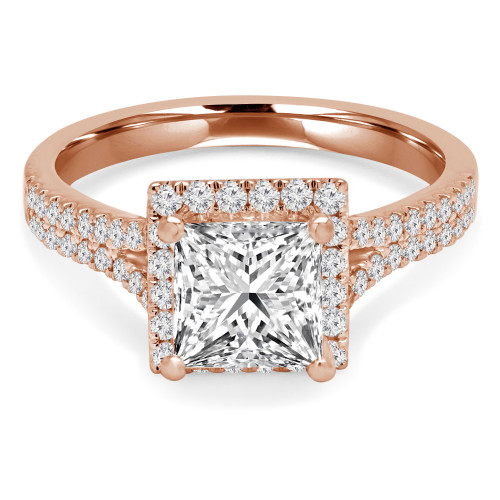 Princess Diamond Split-Shank Cathedral Square Halo Engagement Ring in Rose Gold (MVS0187-R)