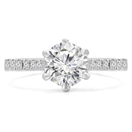 Round Diamond Cathedral 6-Prong Solitaire with Accents Engagement Ring in White Gold (MVS0234-W)