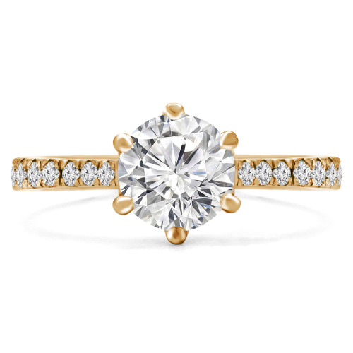 Round Diamond Cathedral 6-Prong Solitaire with Accents Engagement Ring in Yellow Gold (MVS0234-Y)