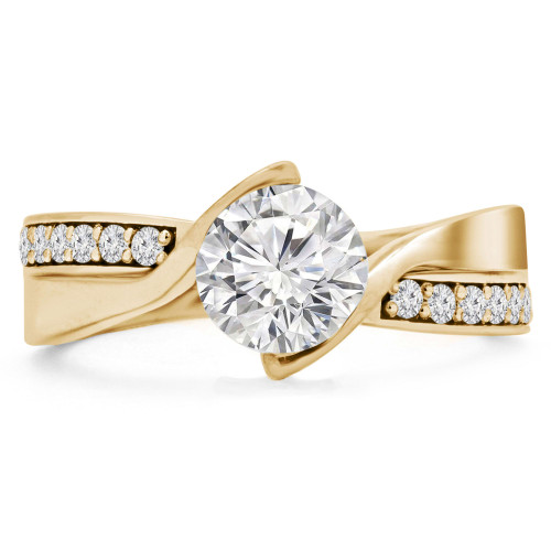 Round Diamond Bypass Tension Set Solitaire with Accents Engagement Ring in Yellow Gold (MVS0235-Y)