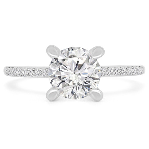 Round Diamond Cathedral Solitaire with Accents Engagement Ring in White Gold (MVS0239-W)