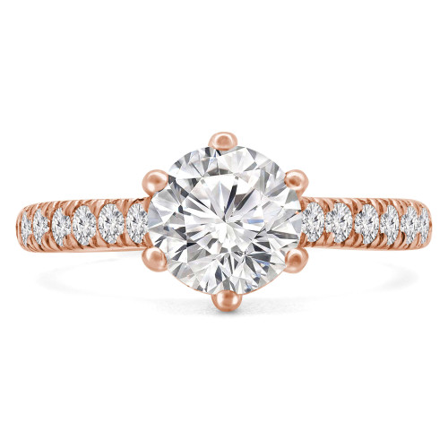 Round Diamond Cathedral 6-Prong Solitaire with Accents Engagement Ring in Rose Gold (MVS0245-R)