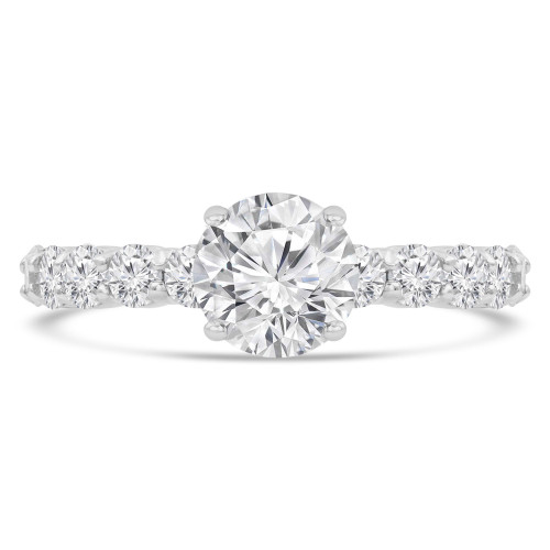 Round Diamond Shared Prong Solitaire with Accents Engagement Ring in White Gold (MVS0251-W)
