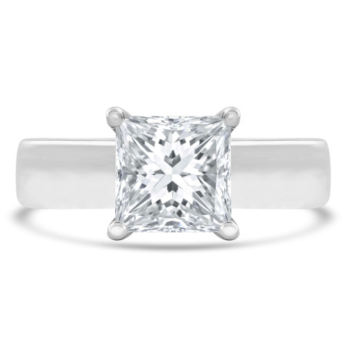 Princess Diamond Cathedral Solitaire with Accents Engagement Ring in White Gold (MVS0254-W)