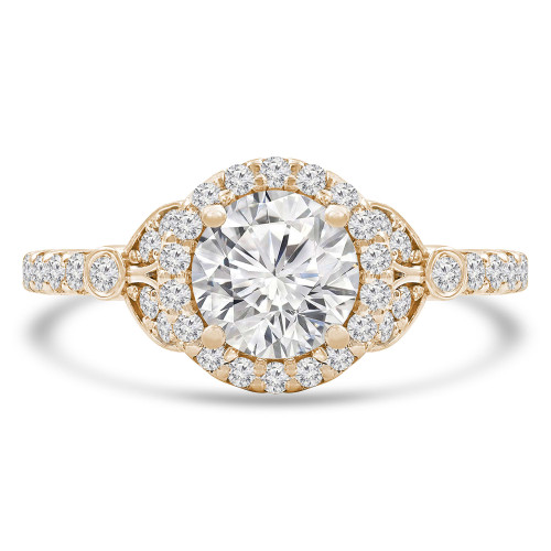 Round Diamond Cathedral Halo Engagement Ring in Yellow Gold with Accents (MVS0255-Y)