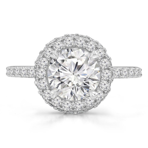 Round Diamond High Set Rollover Halo Engagement Ring in White Gold with Accents (MVS0257-W)