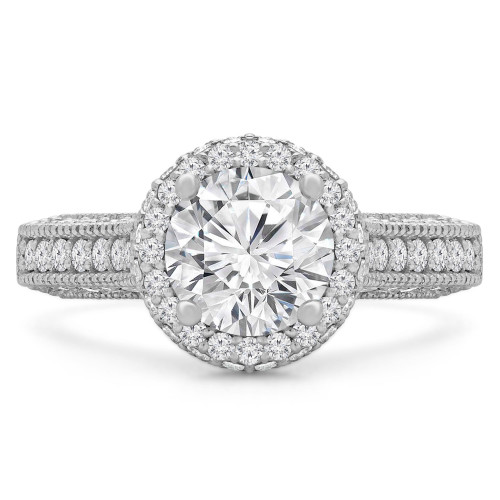 Round Diamond Vintage Cathedral Rollover  Halo Engagement Ring in White Gold with Accents (MVS0259-W)