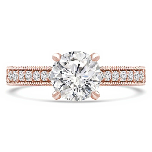 Round Diamond Vintage Cathedral Solitaire with Accents Engagement Ring in Rose Gold (MVS0285-R)