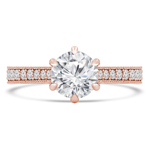 Round Diamond Vintage 6-Prong Cathedral Solitaire with Accents Engagement Ring in Rose Gold (MVS0287-R)