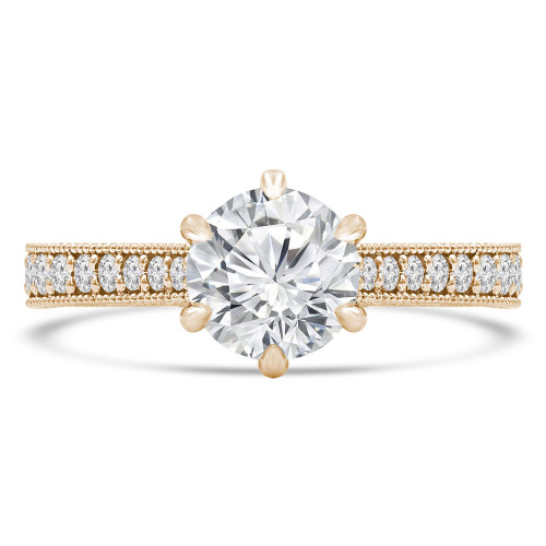 Round Diamond Vintage 6-Prong Cathedral Solitaire with Accents Engagement Ring in Yellow Gold (MVS0287-Y)