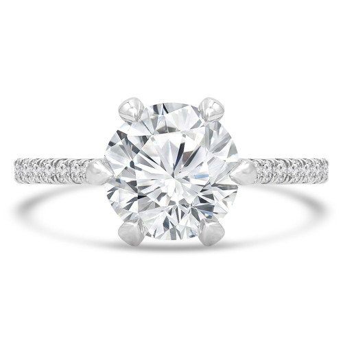 Round Diamond 6-Prong Cathedral Diamond Bridge and Prongs Solitaire with Accents Engagement Ring in White Gold (MVS0288-W)