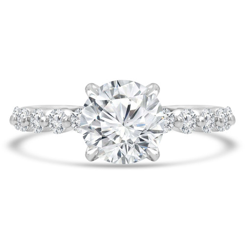 Round Diamond Shared Prong Solitaire with Accents Engagement Ring in White Gold (MVS0289-W)