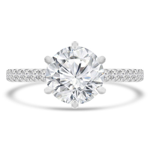 Round Diamond 6-Prong Solitaire with Accents Engagement Ring in White Gold (MVS0302-W)