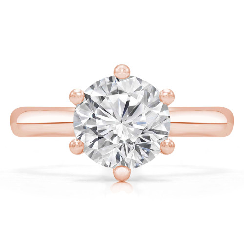 Round Diamond 6-Prong Hidden Halo Solitaire with Accents Engagement Ring in Rose Gold (MVS0304-R)