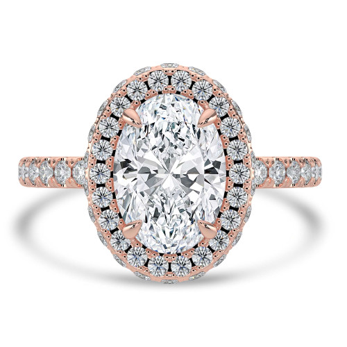 2.47 CTW Oval Lab Created Diamond Rollover Oval Halo Engagement Ring With an IGI Certified 1.5 CT VS1 D Center in 14K Rose Gold (MVSHE1317-R)