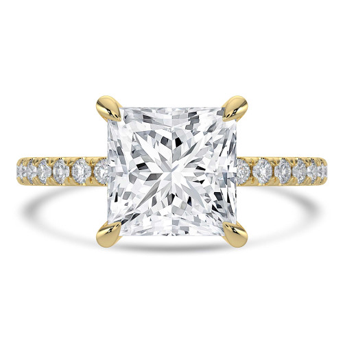 2.33 CTW Princess Lab Created Diamond Hidden Halo Solitaire with Accents Engagement Ring With an IGI Certified 2 CT VS1 D Center in 14K Yellow Gold (MVSHE1465-Y)