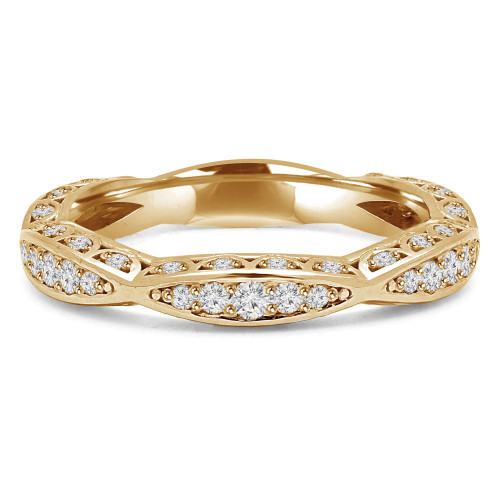 Round Lab Created Diamond Vintage Twisted Semi-Eternity Wedding Band Ring in Yellow Gold (MVSXB1014-Y)