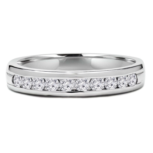 Round Lab Created Diamond Channel Set Semi-Eternity Wedding Band Ring in White Gold (MVSXB1042-W)