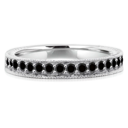 Round Black Diamond Semi-Eternity Wedding Band Ring in White Gold (MVSXB0031-W)