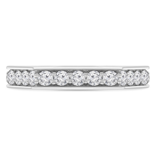 Round Diamond Half Hexagon Semi-Eternity Wedding Band Ring in White Gold (MVSXB0069-W)