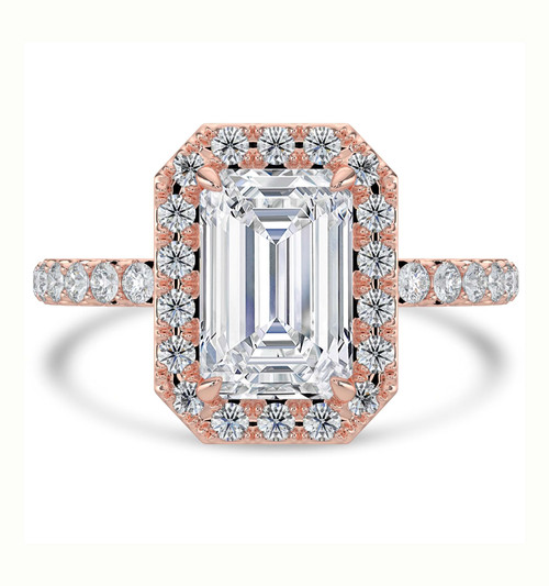 2.22 CTW Emerald Lab Created Diamond Emerald Halo Engagement Ring With an IGI Certified 1.5 CT VS1 D Center in 14K Rose Gold (MVSHE1324-R)