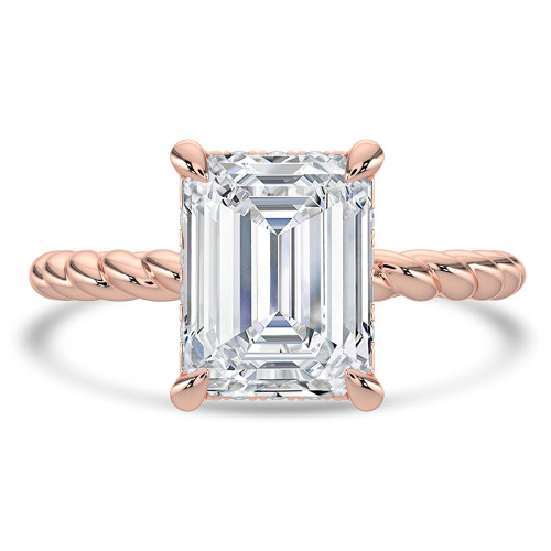 1.59 CTW Emerald Lab Created Diamond Braided Hidden Halo Open Bridge Solitaire with Accents Engagement Ring With an IGI Certified 1.5 CT VS1 D Center in 14K Rose Gold (MVSHE1364-R)
