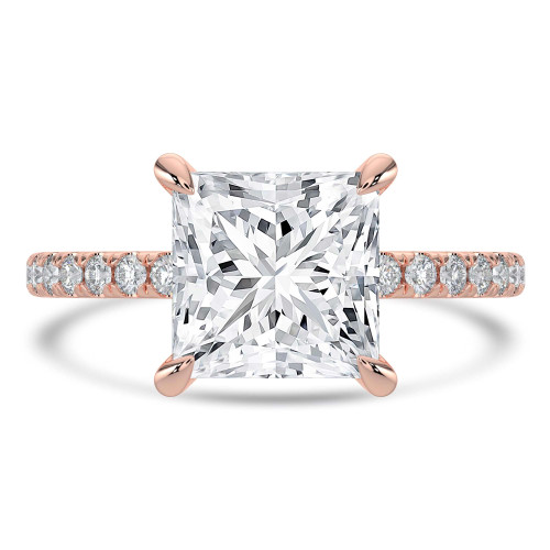 2.33 CTW Princess Lab Created Diamond Hidden Halo Solitaire with Accents Engagement Ring With an IGI Certified 2 CT VS1 D Center in 14K Rose Gold (MVSHE1465-R)
