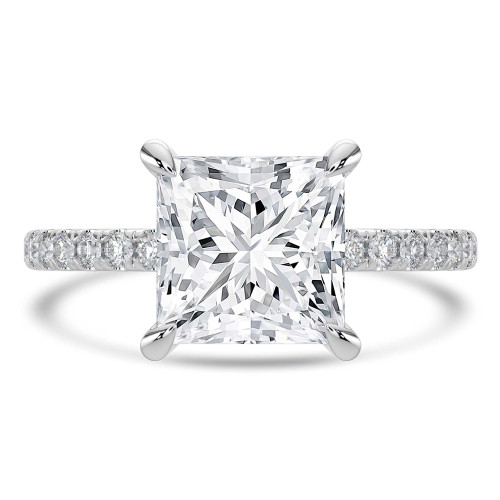 2.33 CTW Princess Lab Created Diamond Hidden Halo Solitaire with Accents Engagement Ring With an IGI Certified 2 CT VS1 D Center in 14K White Gold (MVSHE1465-W)