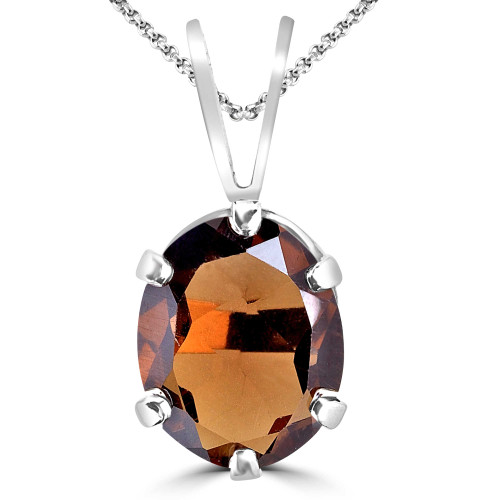 2 1/2 CT Oval Brown Quartz Solitaire Pendant Necklace in 0.925 White Sterling Silver With Chain (MDR130042)
