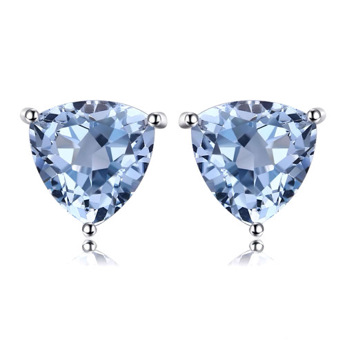 1 7/8 CTW Trillion Blue Topaz 3-Prong Stud Earrings in 0.925 White Sterling Silver (MDS170124)