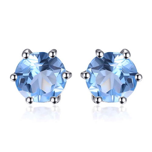 1 1/5 CTW Round Blue Topaz 6-Prong Stud Earrings in 0.925 White Sterling Silver (MDS170152)